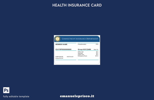 modello di tessera di assicurazione sanitaria del Connecticut in stile verificat